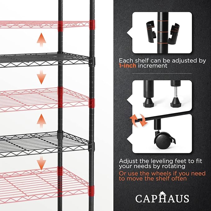 CAPHAUS 3/4/5-Tier Adjustable Height Wire Shelving Unit, Wire Rack Shelving - Image 4