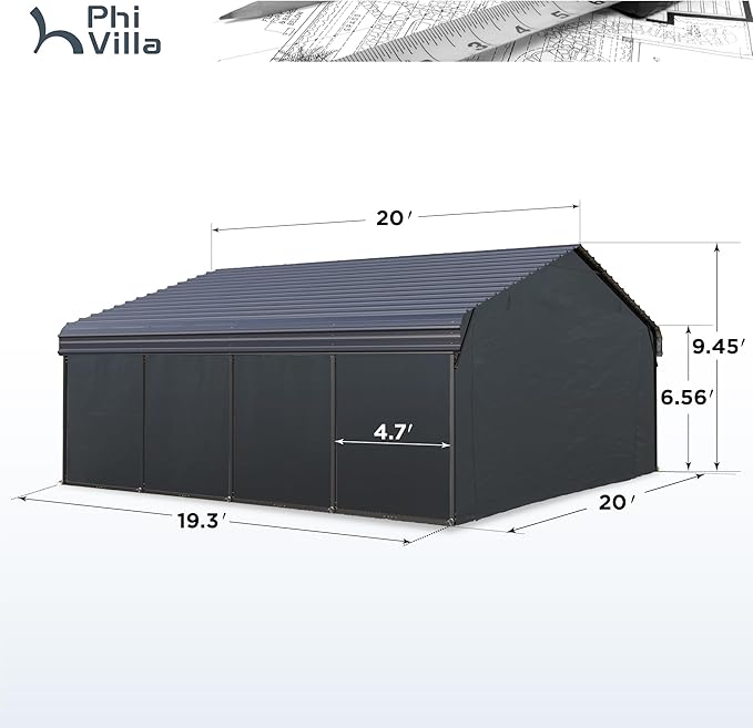 PHI VILLA 20 x 20 ft Carport 2 car Metal Carport Tent - Image 6