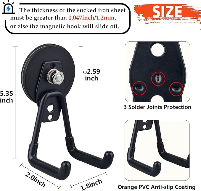 ULIBERMAGNET Heavy Duty Magnetic Garage Hooks, 4 Pack Strong Large Magnet Hook - Image 3