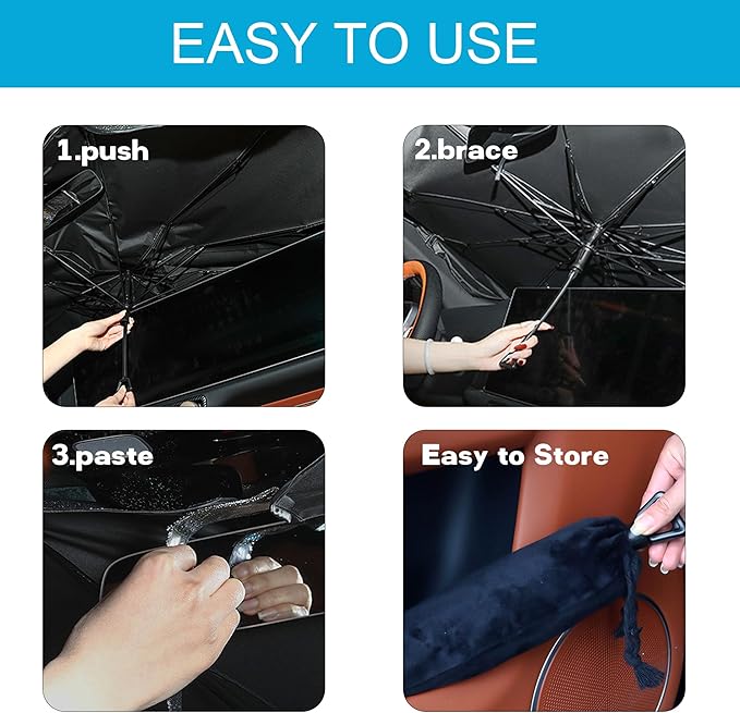Windshield Sun Shade Umbrella, Portable Foldable, Spring Structure Wind Shield - Image 9