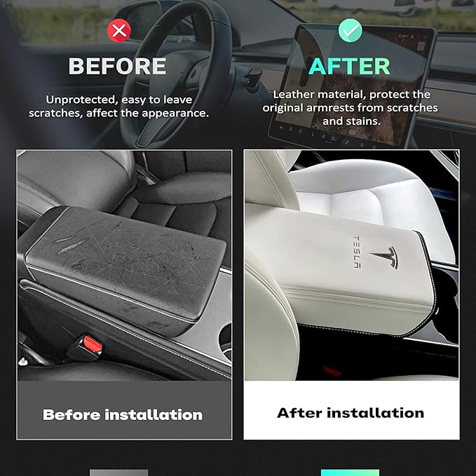 Car Armrest Cover for Tesla Model 3 Y Leather Center Console Armrest Box Cover - Image 5