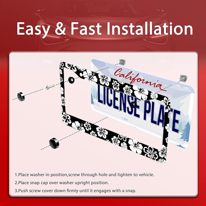 White Hibiscus Hawaii Flowers License Plate Frames Floral Round Hole - Image 5