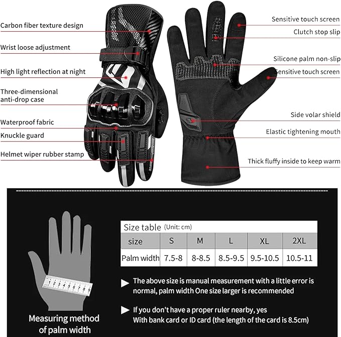 Motorcycle Gloves, Waterproof, Touch Screen, Men's Winter Gloves, Snowmobile - Image 9