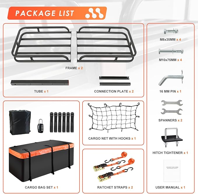 MeeFar Hitch Mount Cargo Carrier Basket 53" x19" x 5"+Waterproof Cargo Bag - Image 7