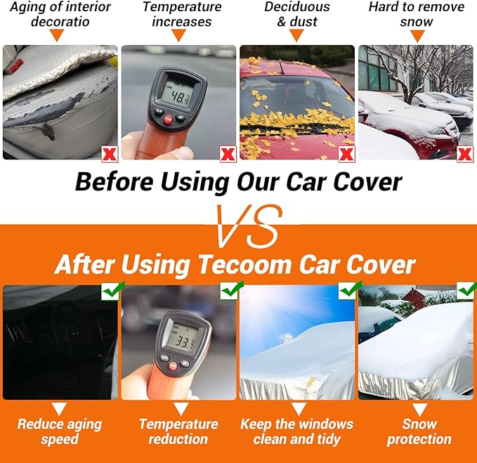 Tecoom Car Cover Waterproof All Weather, 3 Layers Car Covers - Image 6