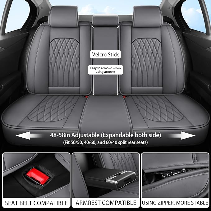 WELLDO Car Seat Covers Full Set, Faux Leather Seat Covers - Image 5