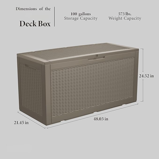 100 Gallon Resin Deck Box, Waterproof Outdoor Storage Bin - Image 2