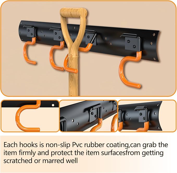 3-H 6×16" All Metal Garden Tool Organizer Wall Mount, Broom Holder Wall Mount - Image 3