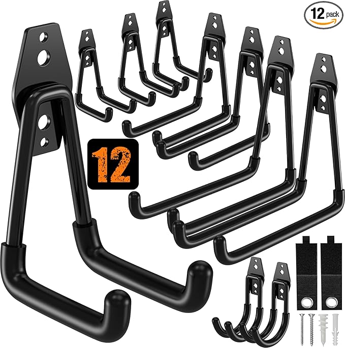QcoQce 12 Pack Garage Hooks Heavy Duty, Wall Mount Utility Hooks by QcoQce