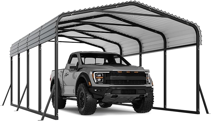12 x 20 FT Metal Carport with Galvanized Steel Roof, Heavy Duty Metal Roof - Image 9