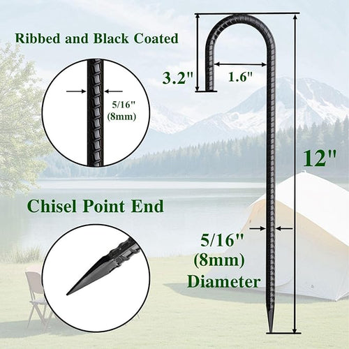 12 Inch Rebar Stakes 50 Pack J Hook Ground Stakes Heavy Duty Chain Link Fence - Image 2