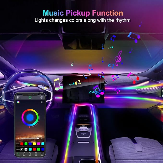 Acrylic 6 in 1 Car LED Lights Interior, RGB Ambient Lighting Car - Image 4
