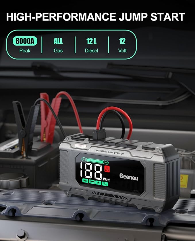 Car Jump Starter Battery Jumper Pack 8000A 65W PD Fast Charging, Portable 12V - Image 2