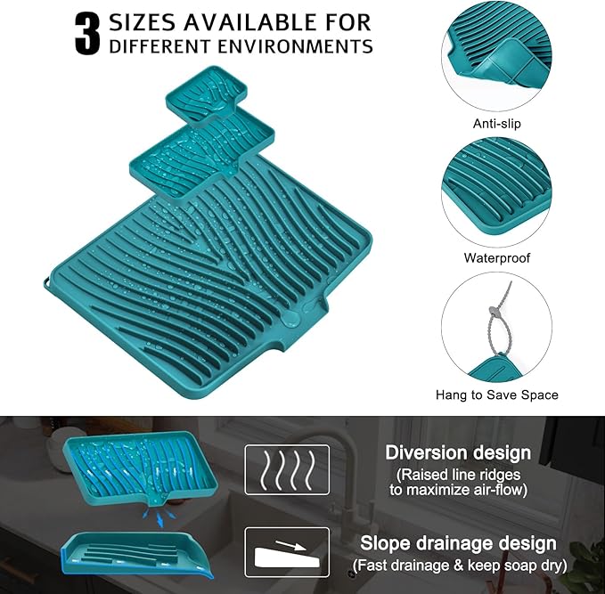 Silicone Dish Drying Mat for Kitchen Counter, Dish Drying Pad, Non-Slip Drain - Image 3