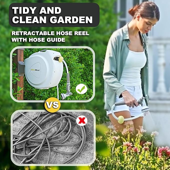 Retractable Garden Hose Reel, 1/2 in 100+6 ft, Heavy Duty Wall Mounted Water - Image 6