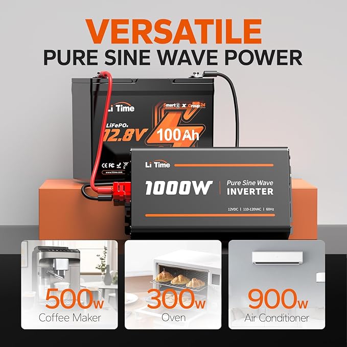 LiTime 1000W Pure Sine Wave Inverter 12V DC to 120V AC Converter - Image 3