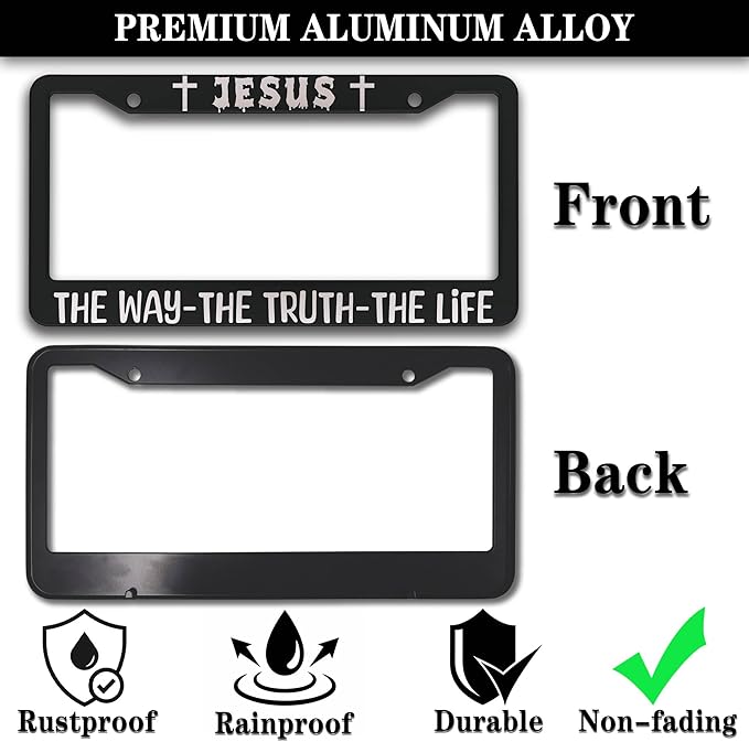 License Plate Frame Black and White Front License Plate Bracket Jesus The Way - Image 3
