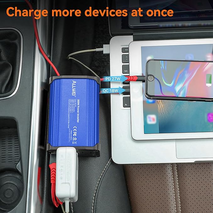 300W Car Power Inverter 12v to 110v, Car Plug in Adapter Outlet - Image 3