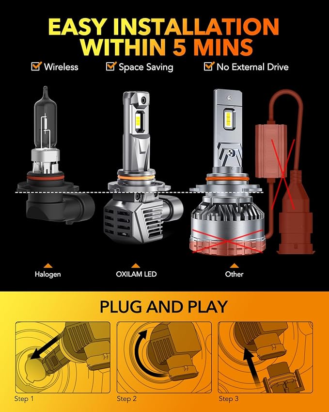 OXILAM 9005 9006 LED Bulbs, 900% High Brightness HB3 HB4 Fog Light Bulb - Image 3