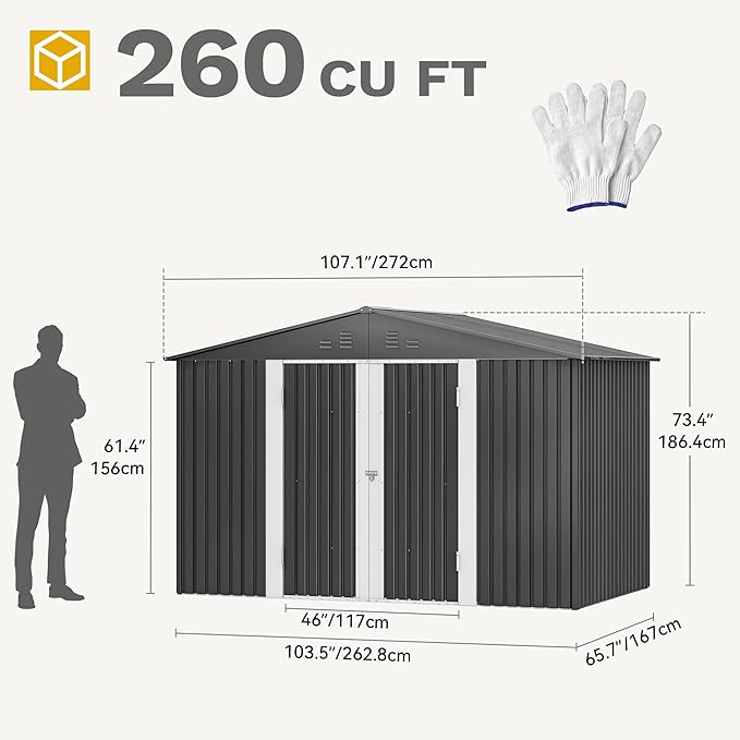 DWVO Storage Shed 9x6 FT for Bicycle Functional Metal Tool Shelter Garden - Image 7