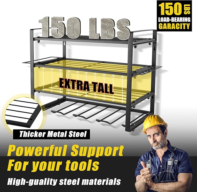 Power Tool Organizer Wall Mount, 2 Pack 4 Layers Garage Wall Shelving, 8 Drill - Image 4