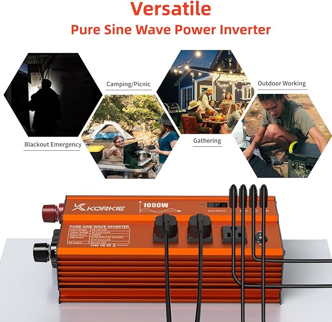 1000W Pure Sine Wave Inverter, Car Power Inverter, 12V DC to 110V AC Power - Image 5