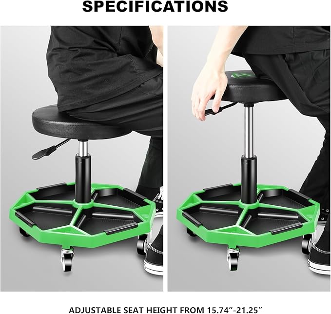 PM PERFORMOTOR Adjustable Height Pneumatic Garage Seat Rolling Mechanic Stool - Image 4