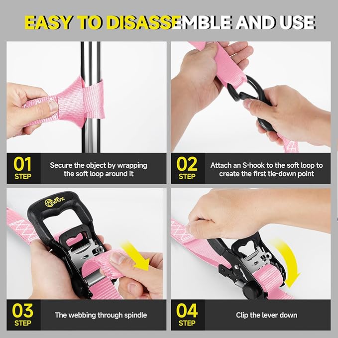 4Pcs 1.6”x 10FT Heavy Duty Ratchet Straps - Image 6