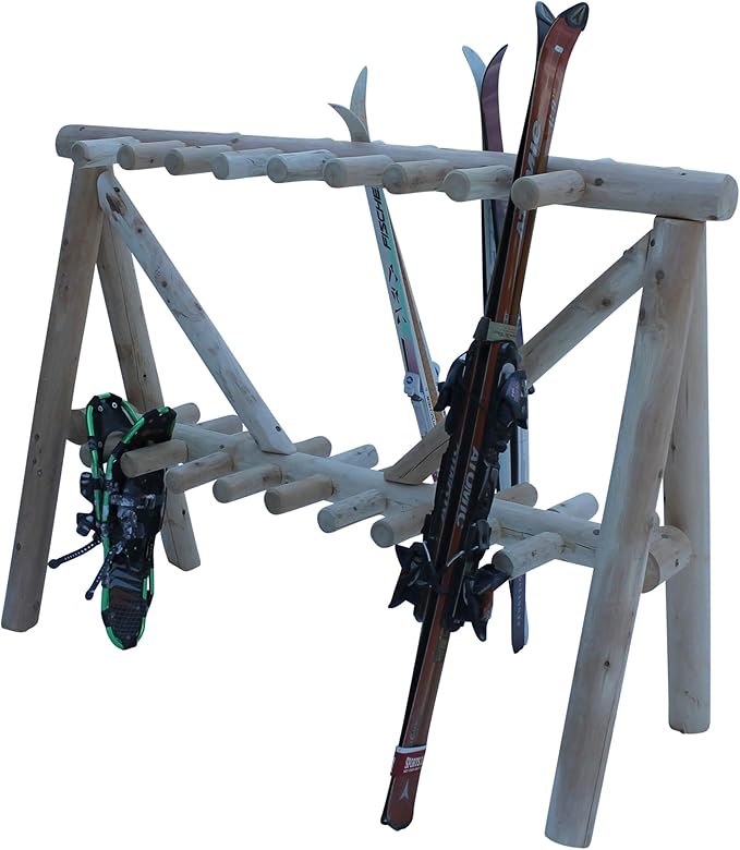 21-Place Freestanding Log Ski Rack Holder, Indoor & Outdoor Snowboard Racks - Image 9