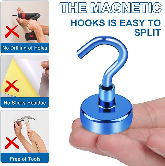 LOVIMAG Magnetic Hooks for Cruise Cabins, 110lbs Blue Magnetic Hooks for - Image 6