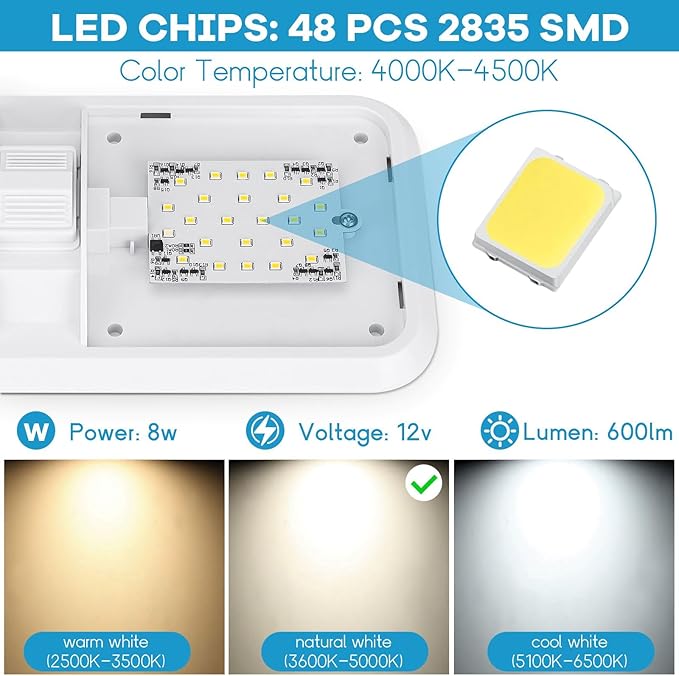 8 Pack RV Lights Interior 12V Led 8W Ceiling Double Dome Light 600 Lumen - Image 4