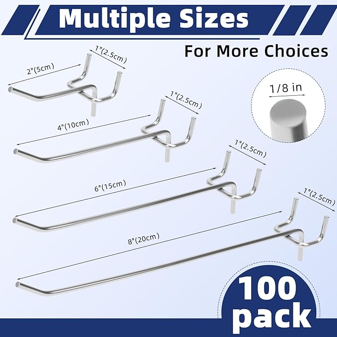 100 Pack Pegboard Hooks Heavy Duty 2 4 6 Inch Pegboard Hooks 1/8 Stainless - Image 2