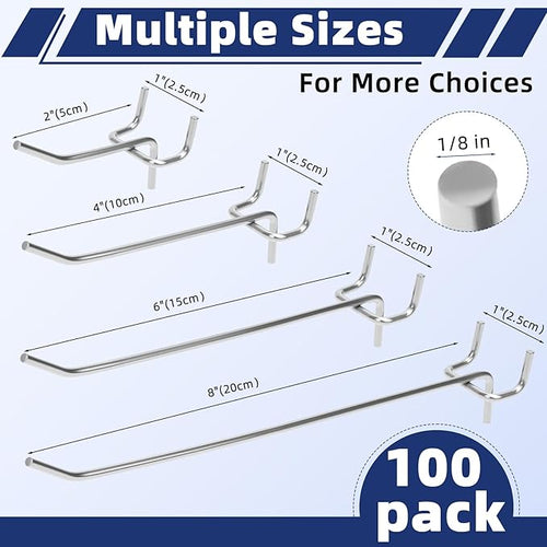 100 Pack Pegboard Hooks Heavy Duty 2 4 6 Inch Pegboard Hooks 1/8 Stainless - Image 2