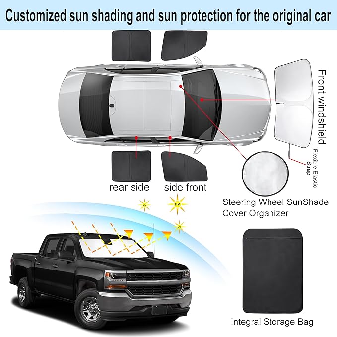TINGLU Window Shades for Chevrolet/Chevy Silverado 2014-2019 Accessories Full - Image 3