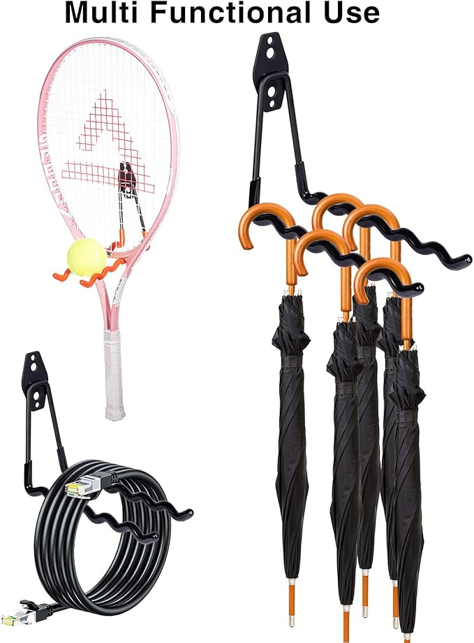 2 Packs Garage Wall Hooks Heavy Duty Hanger, Wall-Mounted Metal Badminton - Image 6