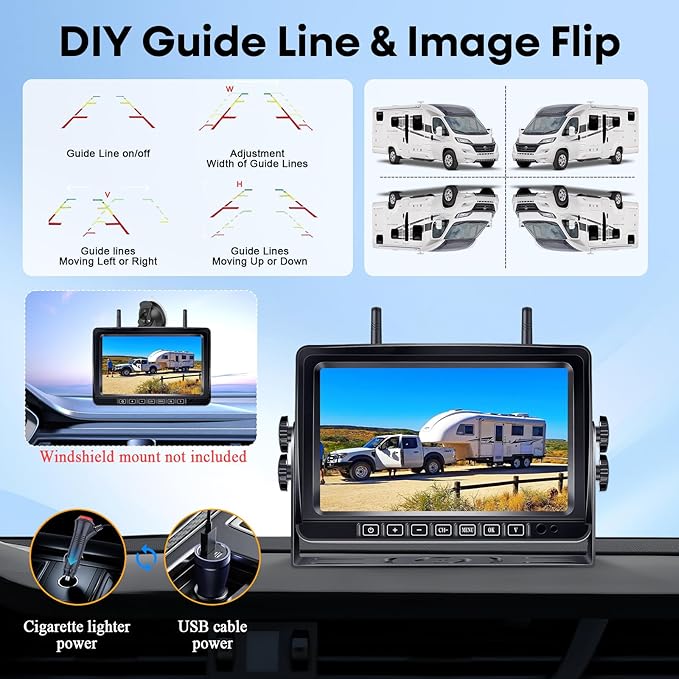Dual RV Backup Camera Wireless for Trailer: Easy Setup Solar RV Rear View Camera - Image 7
