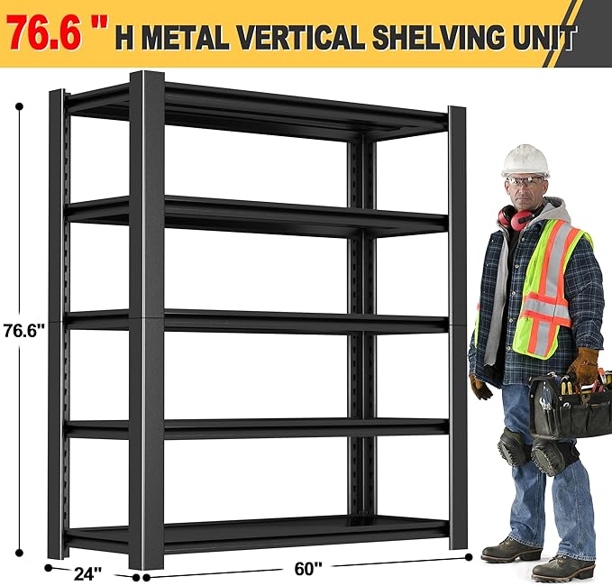 76" H x 60" W x 24" D 5-Tier Heavy Duty Garage Shelving Unit, 3000 LBS Capacity - Image 2