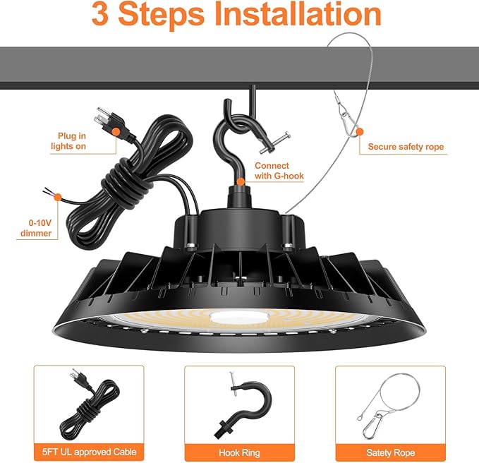 LED High Bay Lights, Super Bright 150W UFO High Bay LED Shop Lights, 22500LM - Image 7