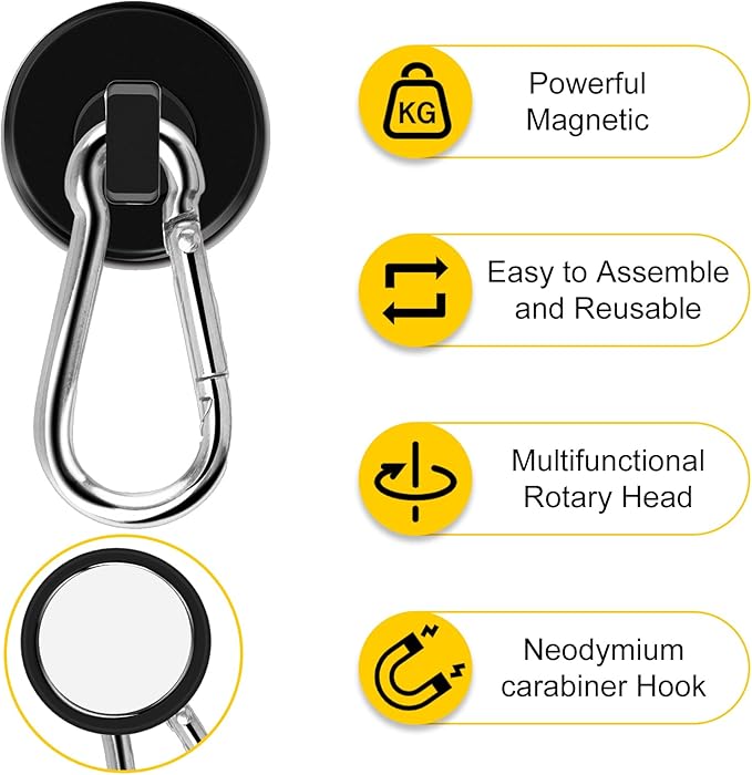 DIYMAG Black Magnetic Hooks, 70LBS Strong Heavy Duty Neodymium Magnet Magnetics - Image 4