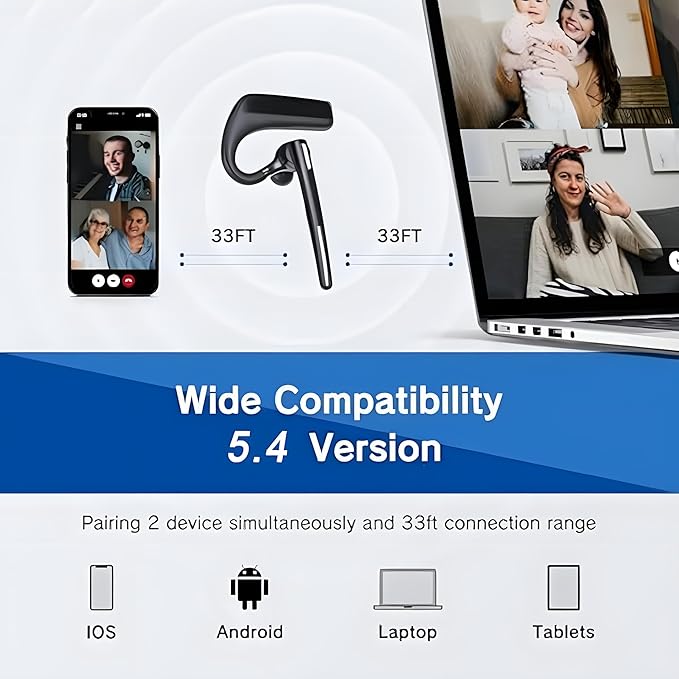Bluetooth Headset V5.4, Wireless Bluetooth Earpiece - Image 5
