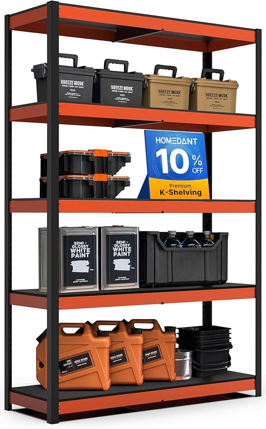 HOMEDANT House 5-Tier Orange-Black 48.1" W x 16.5" D x 71.3" H Laminated Metal by TheBestOrganizingSolution