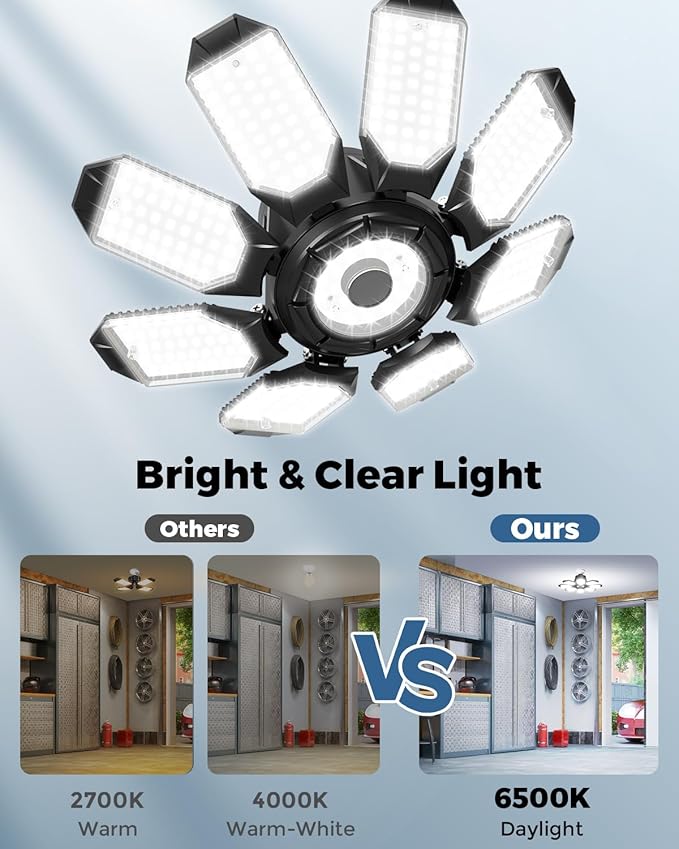 Adiding LED Garage Ceiling Lights 14000Lm w/ 8 Adjustable Panels, Super Bright - Image 7