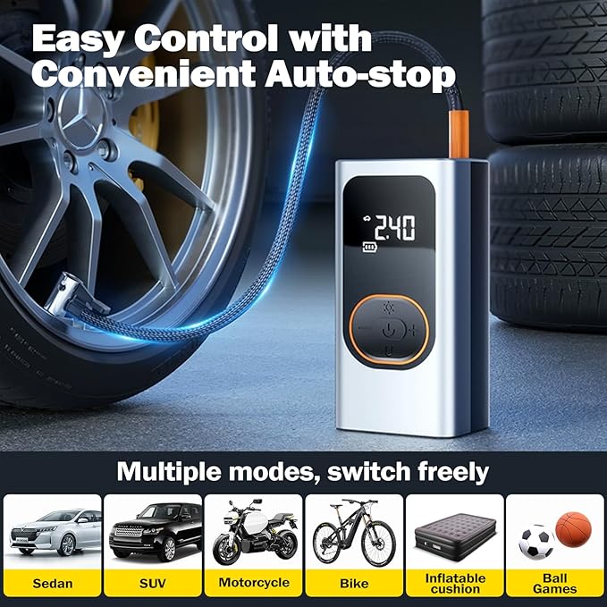 X9 Pro Portable Tire Inflator 1Min2X Faster 150PSI Air Compressor, 25000mAh - Image 4