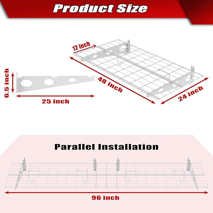 WALMANN 2 Pack Garage Wall Shelves, 2 x 4 ft/24 * 48 inch Wall Mounted Storage - Image 4
