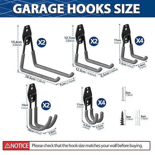 3-H Garage Wall Hooks 14 Pack, Garage Hooks Heavy Duty - Image 2