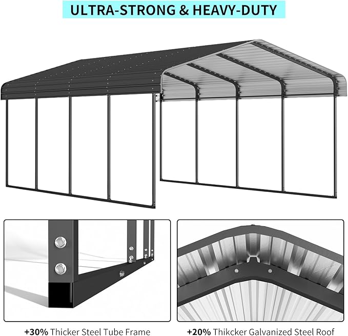 12x20 FT Metal Carport, Heavy Duty Car Port Canopy - Image 5