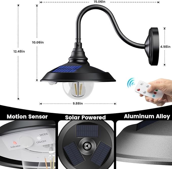 SIEDiNLAR Solar Barn Light Outdoor 3 Modes 2 Lighting, Aluminum Vintage - Image 3