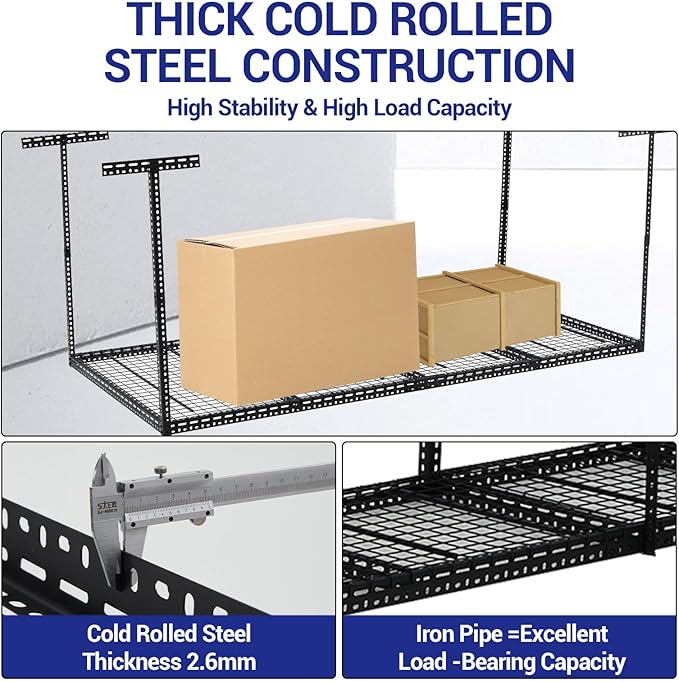 Overhead Garage Storage Rack 4x8 FT, Steel Ceiling Shelves 330lb Capacity - Image 3
