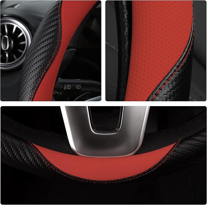 Car Steering Wheel Covers for Women Girl Padded Carbon Fiber PU Leather Cute - Image 6