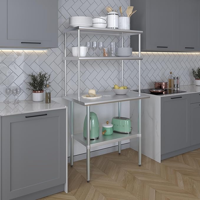 Amgood Stainless Steel Work Table Double Tier Overshelf | Metal Kitchen Prep - Image 6